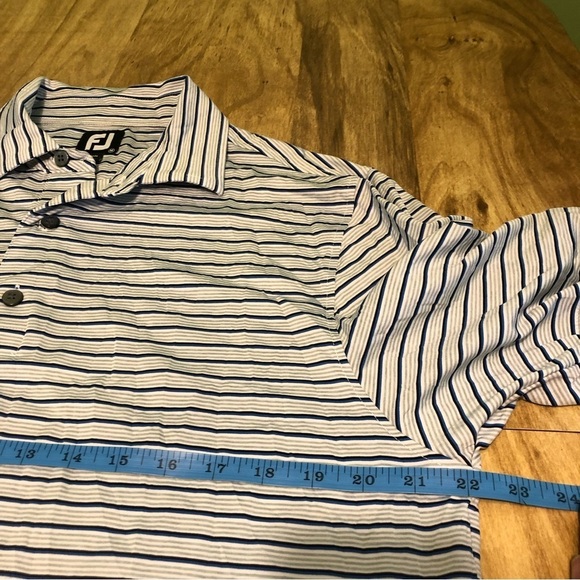 FootJoy Tiburon Naples FL Short Sleeve Golf Shirt Polo Mens Medium Blue Stripe - Picture 6 of 10